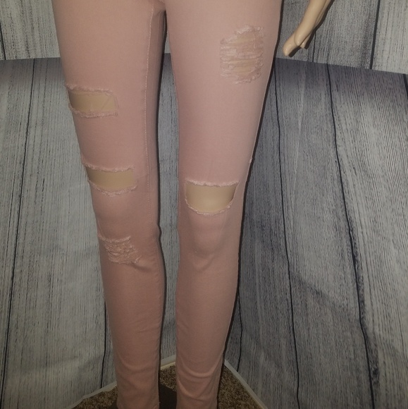 Mauve Denim Ripped Skinny Jeans - Picture 3 of 8